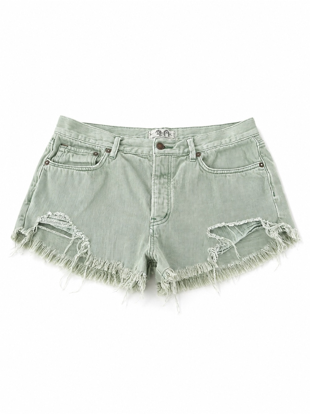 We The Free Size 30 Sage Green Distressed Denim Cutoff Shorts
